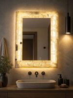 Handmade Onyx LED Mirror Wall Decor, Natural Stone Lighted Vanity Mirror, Luxury Backlit Bathroom Mirror, Modern Wall Mirror 23x15 in