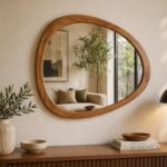 Asymmetrical Wood Mirror, Irregular Organic Shape Vanity Decor