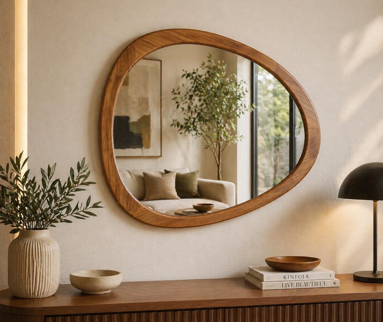 il_1588xN.8006455643_d7xs.jpg Asymmetrical Wood Mirror, Irregular Organic Shape Vanity Decor - Image 1
