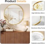 24 Inch Round Gold Bathroom Mirror, Matte Metal Frame Circle Vanity Mirror, Modern Wall Mirror for Bedroom Living Room Entryway - Image 4