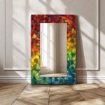 Rainbow Mosaic Tempered Glass Mirror Wall Art, Tempered Glass Mirror Decor, Colorful Modern Mirror, Entryway Bathroom Bedroom Decor