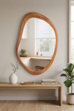 Irregular Wood Wall Mirror, Asymmetrical Wavy Mirror, Boho Farmhouse Vanity Mirror, Rustic Wooden Frame Mirror, Entryway Bathroom Decor - Image 3