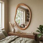 Irregular Wood Wall Mirror, Asymmetrical Wavy Mirror, Boho Farmhouse Vanity Mirror, Rustic Wooden Frame Mirror, Entryway Bathroom Decor - Image 2