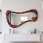 Asymmetrical Transparent Color Gold Leaf Wall Mirror, Asymmetric Epoxy Mirror, Wall Mirror for Mid Century Modern, Irregular Wall Mirror