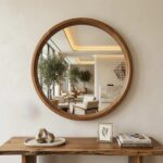 Round mirror with natural walnut frame, Handmade Modern Minimalist and Rustic Decoration