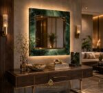 Green Onyx Wall Mirror Luxury Handmade Stone Vanity Marble Decor Statement Interior Design - Image 3