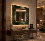 Green Onyx Wall Mirror Luxury Handmade Stone Vanity Marble Decor Statement Interior Design