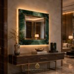 Green Onyx Wall Mirror Luxury Handmade Stone Vanity Marble Decor Statement Interior Design