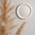 Handmade White Beaded Scalloped Mirror - Organic Modern Vanity Wall Decor Boho Minimalist Bathroom Accent