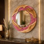 Pink Epoxy Wall Mirror Luxury Resin Wood Mirror Handmade Round Decorative Mirror Modern Wall Decor mirror