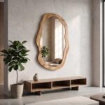 Large Organic Mirror, Irregular Wall Mirror, Solid Wood Vanity Mirrors, Modern Statement Home Decor
