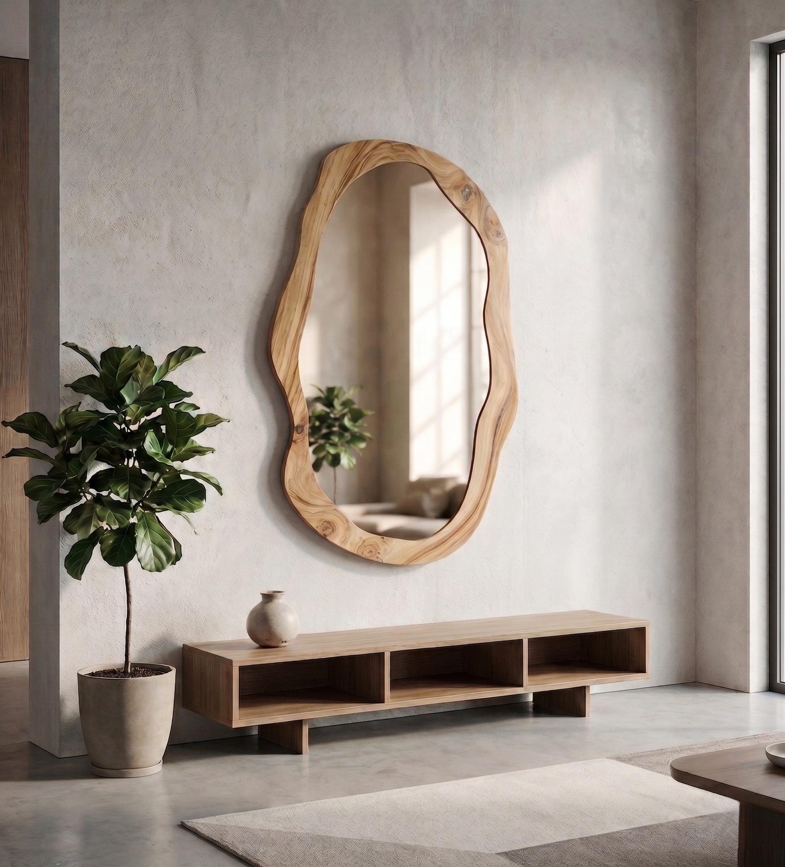 il_1588xN.8064160219_b76c.jpg Large Organic Mirror, Irregular Wall Mirror, Solid Wood Vanity Mirrors, Modern Statement Home Decor - Image 1