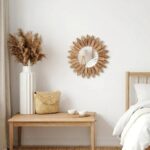 Boho Sunflower Wooden Wall Mirror, Nursery Rustic Bohemian Home Decor Accent