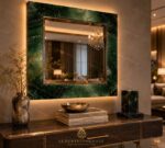 Green Onyx Wall Mirror Luxury Handmade Stone Vanity Marble Decor Statement Interior Design - Image 2