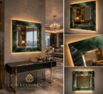 Green Onyx Wall Mirror Luxury Handmade Stone Vanity Marble Decor Statement Interior Design - Image 5