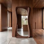 Handmade Real 300 Years old Walnut Asymmetrical Full Lenght Mirror, İrregular Floor Mirror, Dark Walnut Framed Office Mirror, Wooden Mirror
