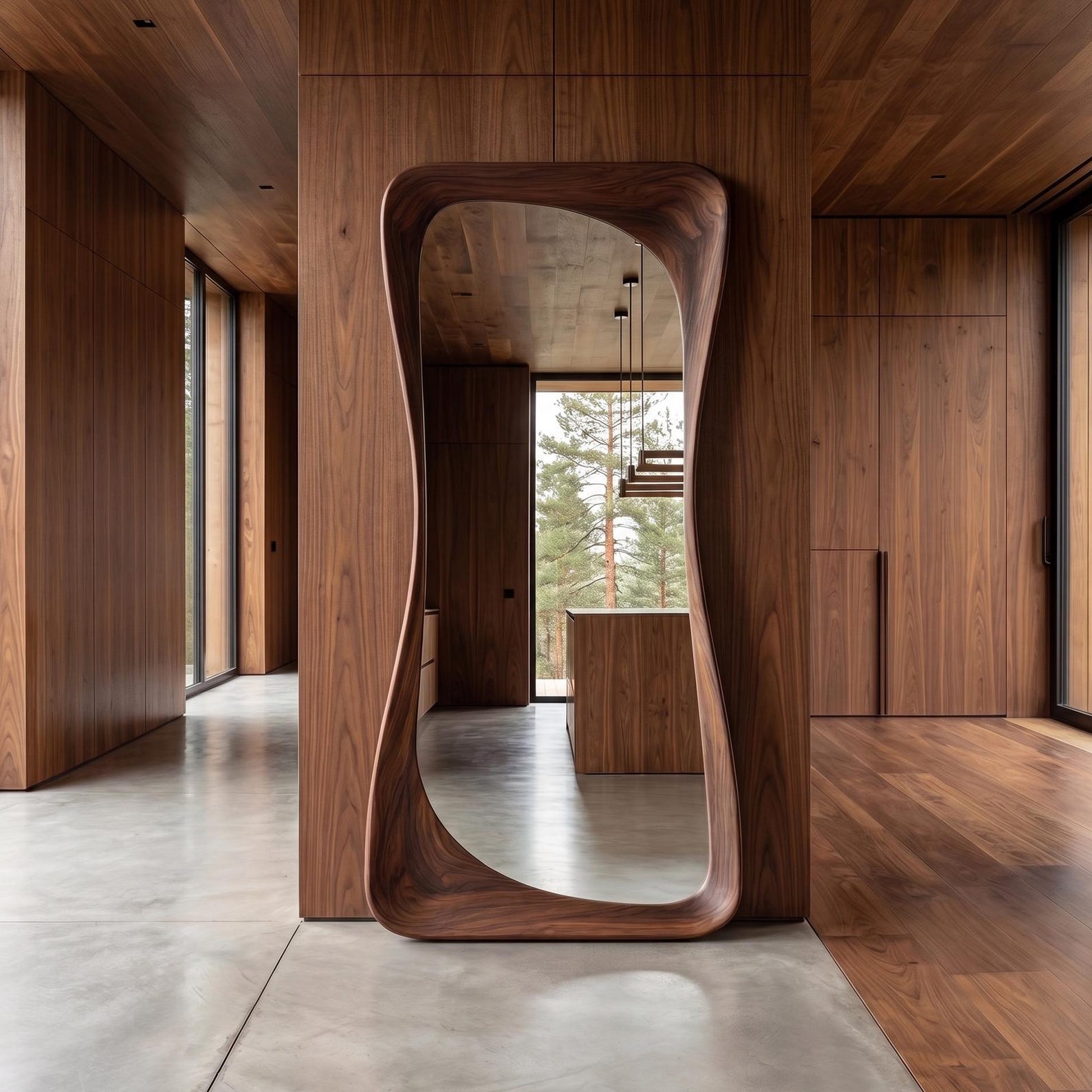 il_1588xN.8087314411_sjz3.jpg Handmade Real 300 Years old Walnut Asymmetrical Full Lenght Mirror, İrregular Floor Mirror, Dark Walnut Framed Office Mirror, Wooden Mirror - Image 1