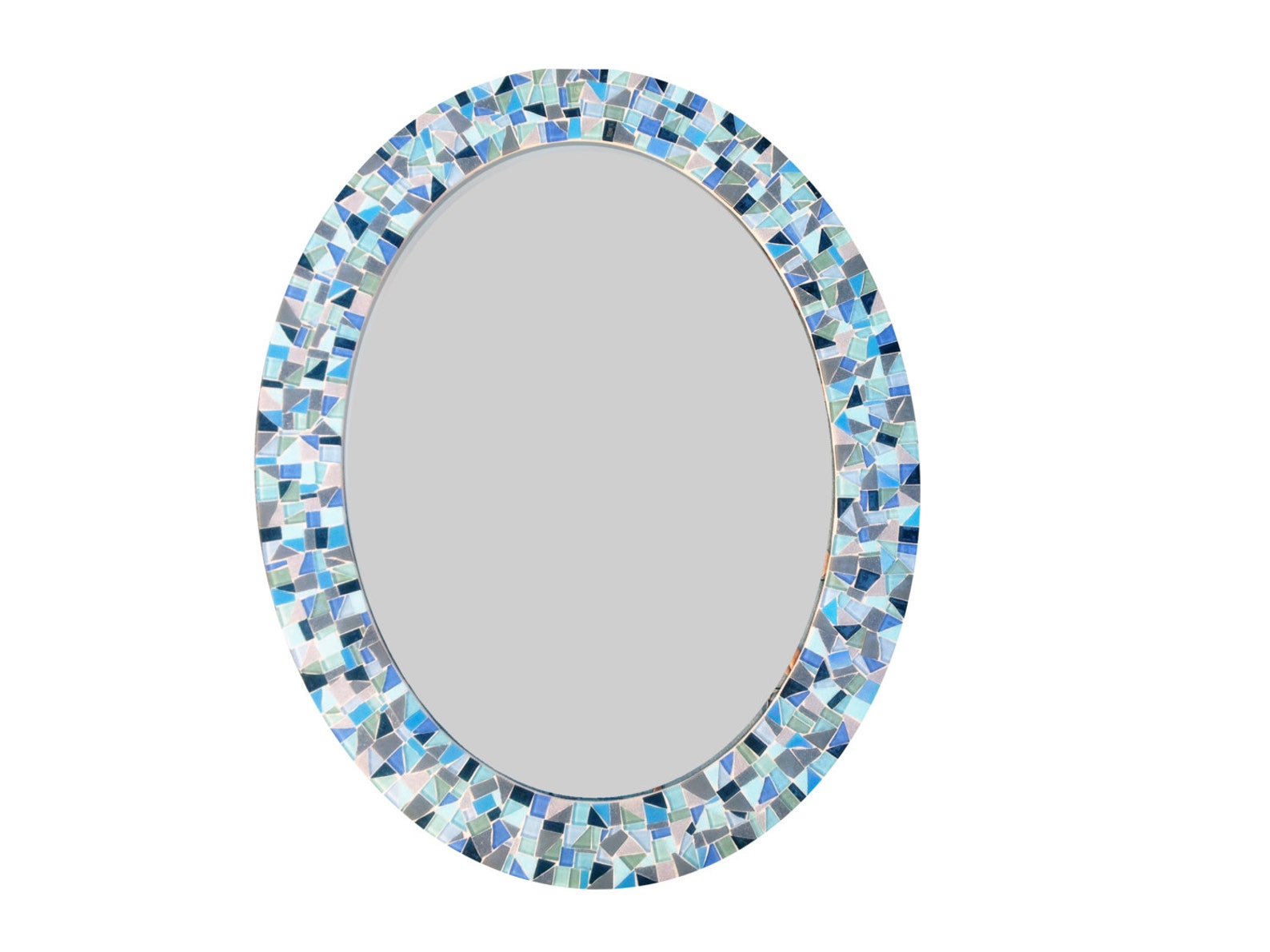 il_1588xN.853407721_4ro8.jpg Blue Gray Mosaic Oval Wall Mirror, Handmade Decor - Image 1