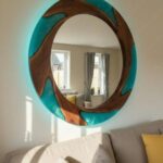 Modern Organic Round Mirror | Teal Ocean Resin & Walnut Wood Wall Art | Handmade Coastal Wood Mirror | Luxury Contemporary Home Decor - Image 7