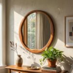 Round Walnut Mirror with Wavy Inner Edge, Irregular Solid Wood Vanity Mirror - Image 6