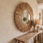 Boho Sunburst Mirror Large Round Wall Decor Handcrafted Style Neutral Accent Mirror for Entryway Living Room Modern Bohemian Wall Art - Image 5