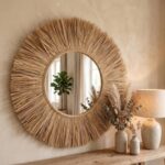 Boho Sunburst Mirror Large Round Wall Decor Handcrafted Style Neutral Accent Mirror for Entryway Living Room Modern Bohemian Wall Art - Image 4