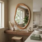 Irregular Wood Wall Mirror, Asymmetrical Wavy Mirror, Boho Farmhouse Vanity Mirror, Rustic Wooden Frame Mirror, Entryway Bathroom Decor - Image 6