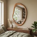 Irregular Wood Wall Mirror, Asymmetrical Wavy Mirror, Boho Farmhouse Vanity Mirror, Rustic Wooden Frame Mirror, Entryway Bathroom Decor - Image 7
